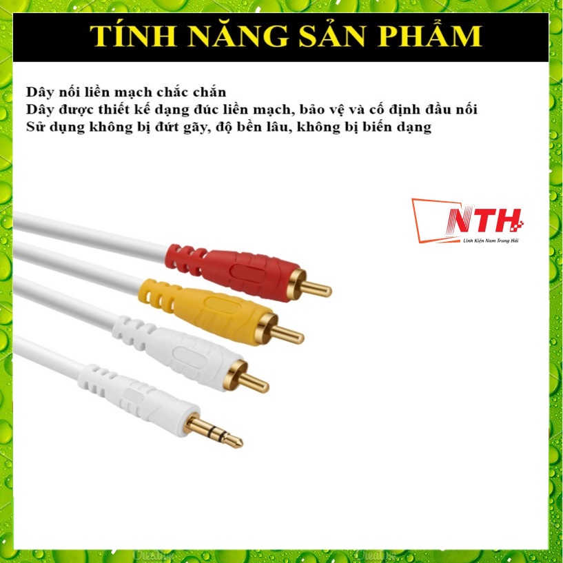 Cáp Nối Dài Loa 1 Đầu 3.5 Ra 3 Đầu AV Bông Sen Dài 1.5M 1.8M 3M 5M 10M - Dây Trắng Loại Xịn