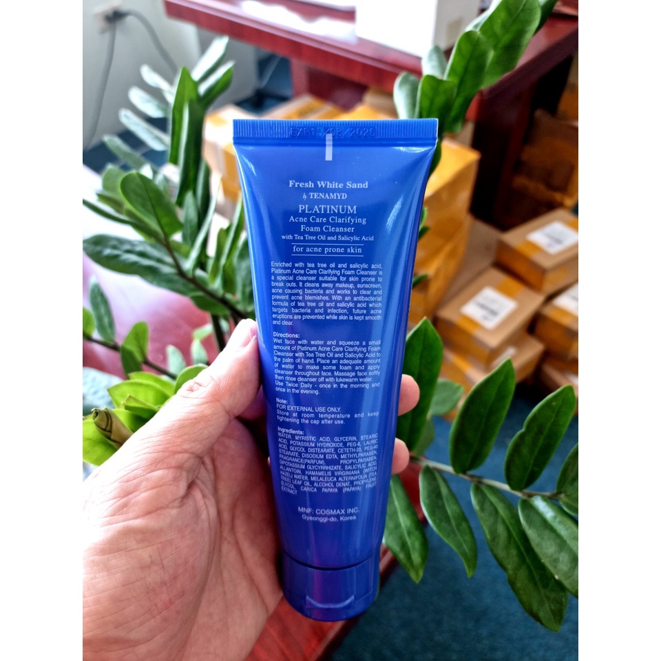 Sữa rửa mặt dành cho da dầu mụn Fresh White Sand by TENAMYD Platium Acne Care Clarifying Foam Cleanser 120ml