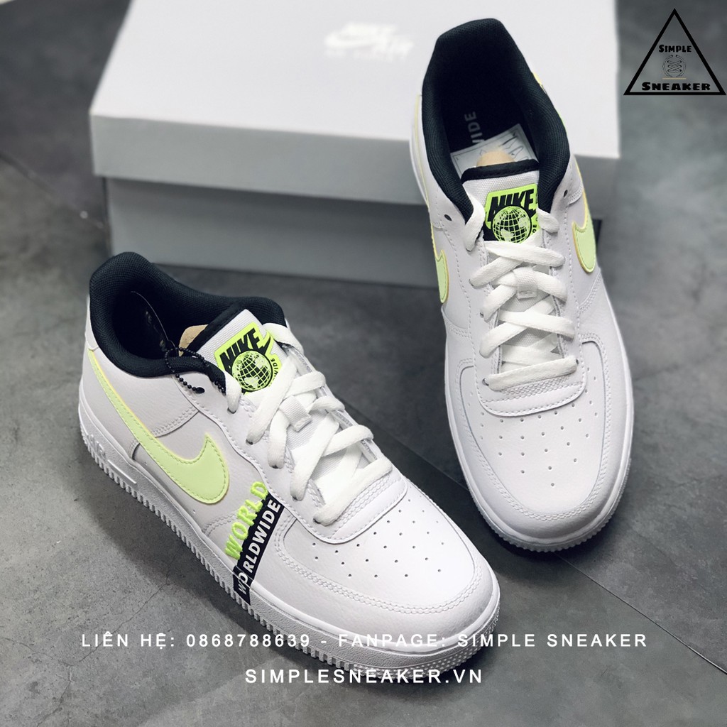 Giày Air Force 1 FREESHIP Air Force 1 Auth - Giày Nike AF1 Worldwide White Volt Chính Hãng Chuẩn Auth- Simple Sneaker