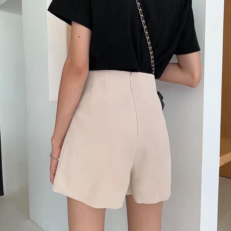 Quần short nữ ống rộng cạp cao CHAT lưng cao xếp ly vải tuyết mưa Q048