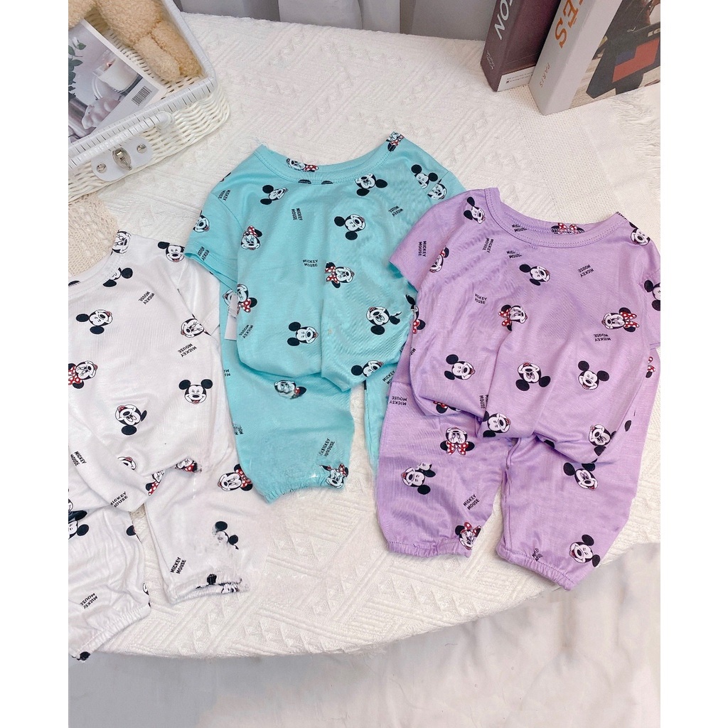 Bộ Thun Lạnh Mặc Nhà Thoáng Mát Cho Bé Size 6 đến 16 KG Màu Ngẫu Nhiên