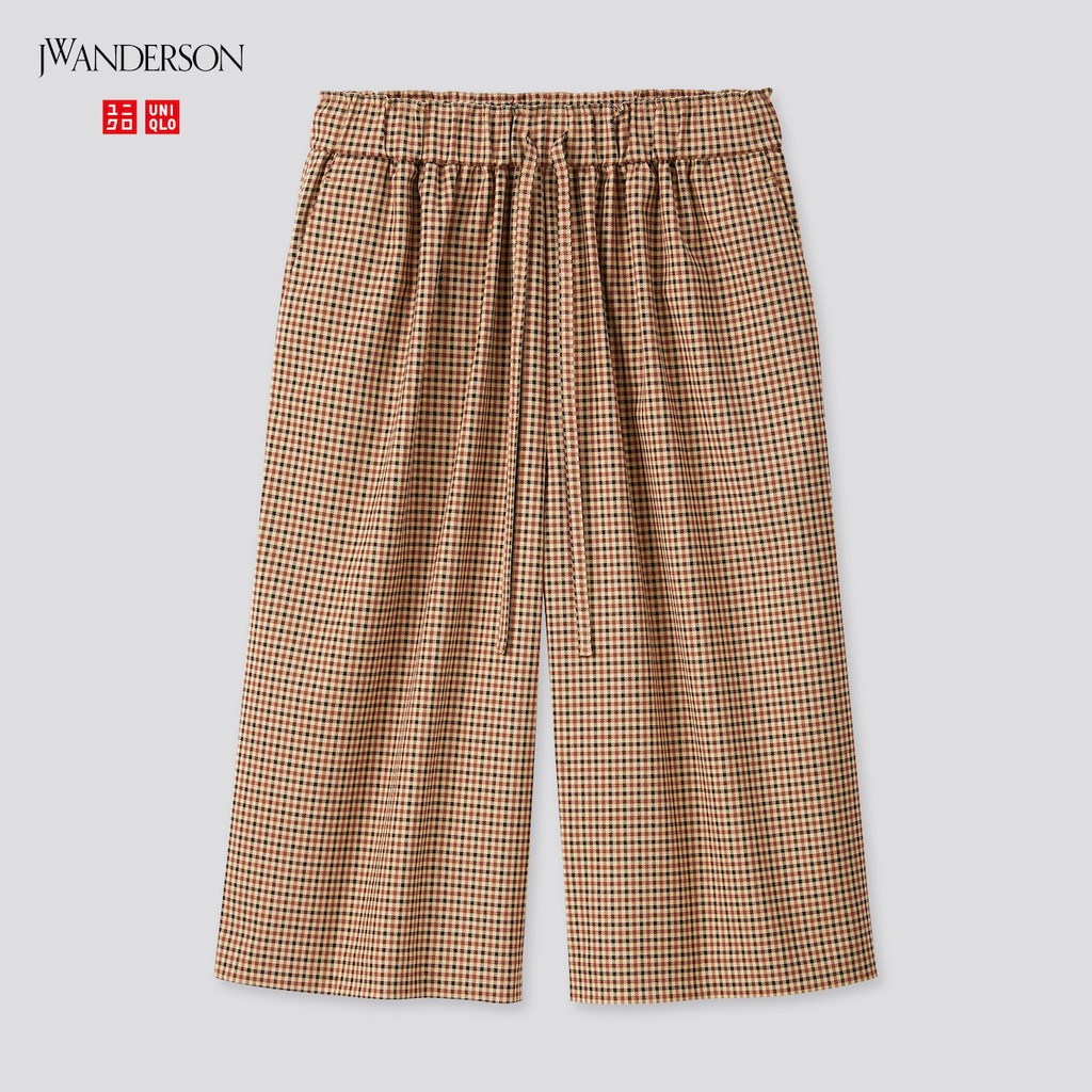 (UNI Nhật chính hãng) Nữ - Quần lửng ống rộng kẻ ô cạp pha chun dòng JW ANDERSON