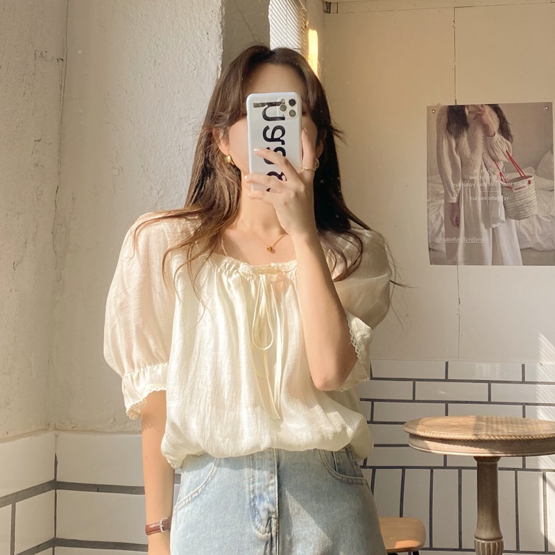 SUXI Áo Sơ Mi Ngắn Tay Cổ Vuông Màu Sắc Đơn Giản Dành Cho Nữ