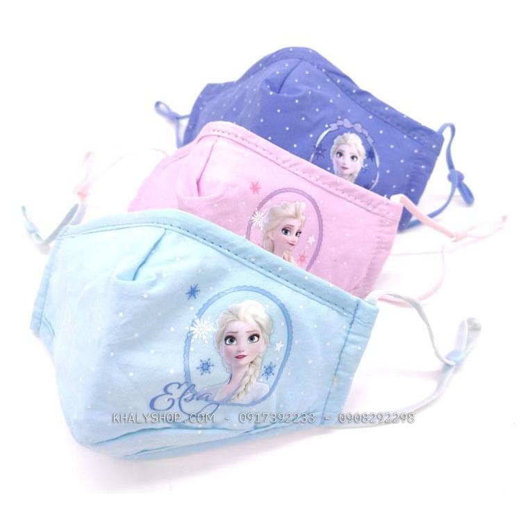 Set 3 khẩu trang vải Disney trẻ em hình công chúa Elsa chấm bi ( Frozen ) 3 màu cho bé gái 3 - 8 tuổi - 57NDWF94771 | BigBuy360 - bigbuy360.vn