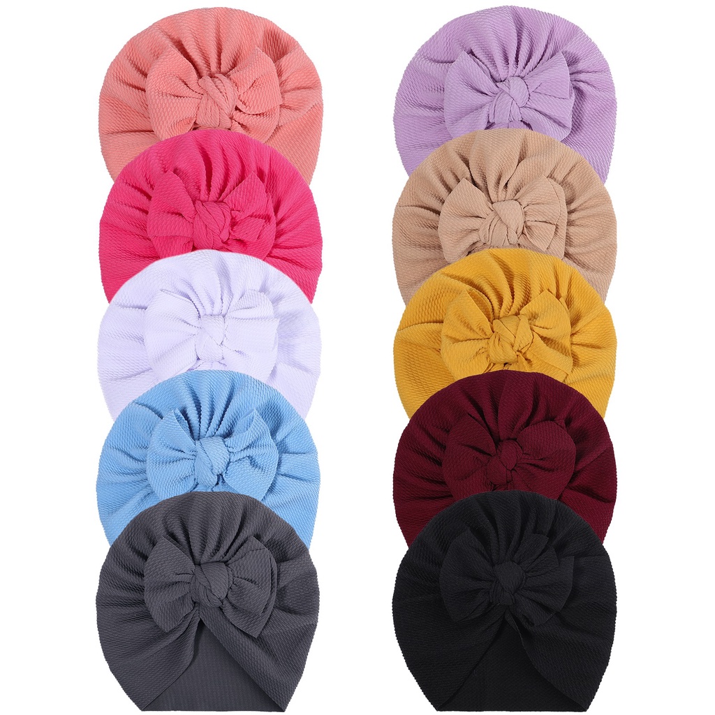 Mũ trùm đầu KIDSBOWS co giãn bằng nylon đính nơ dễ thương thu đông dành cho bé sơ sinh