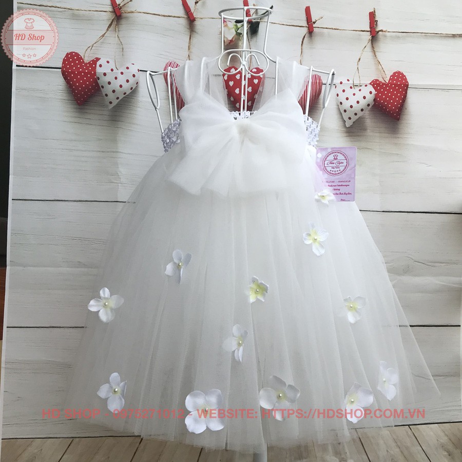 Váy tutu cho bé ❤️FREESHIP❤️ Váy tutu trắng nơ tú cầu cho bé gái 1 tuổi