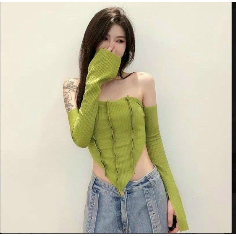 Áo kiểu, áo croptop viền bèo buộc dây eo
