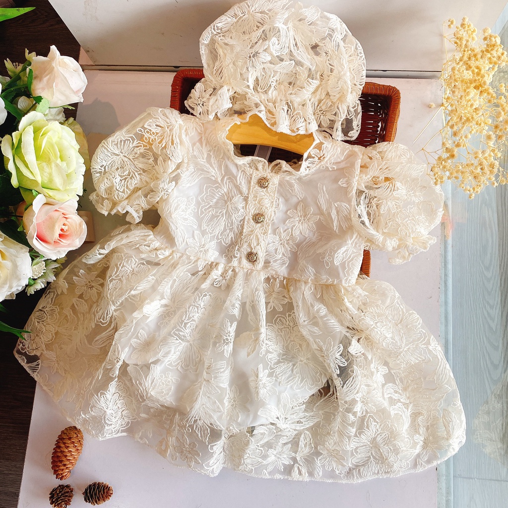 Body váy ren hoa công chúa cho bé đầy tháng, thôi nôi