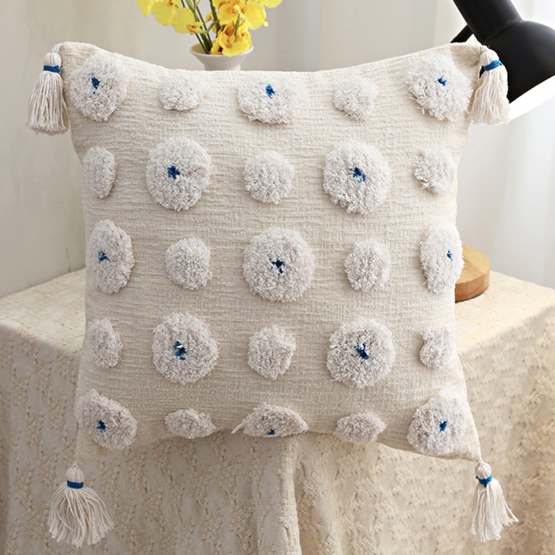 Xiangbao Vỏ Gối Hình Vuông / Tròn Họa Tiết Chấm Bi Phối Tua Rua Phong Cách Boho Bắc Âu