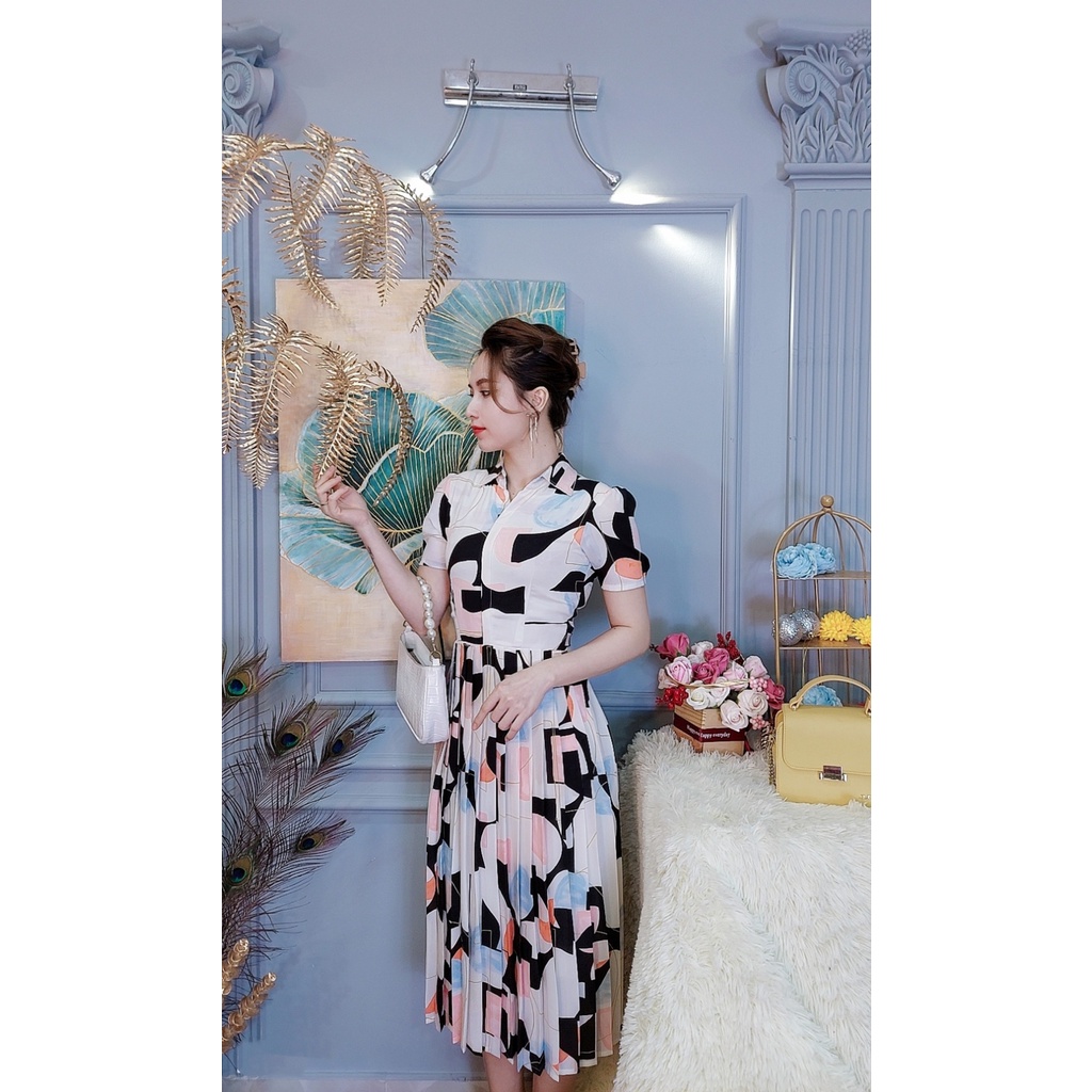 Đầm sơ mi xếp ly Da1461 vải voan châu tôn