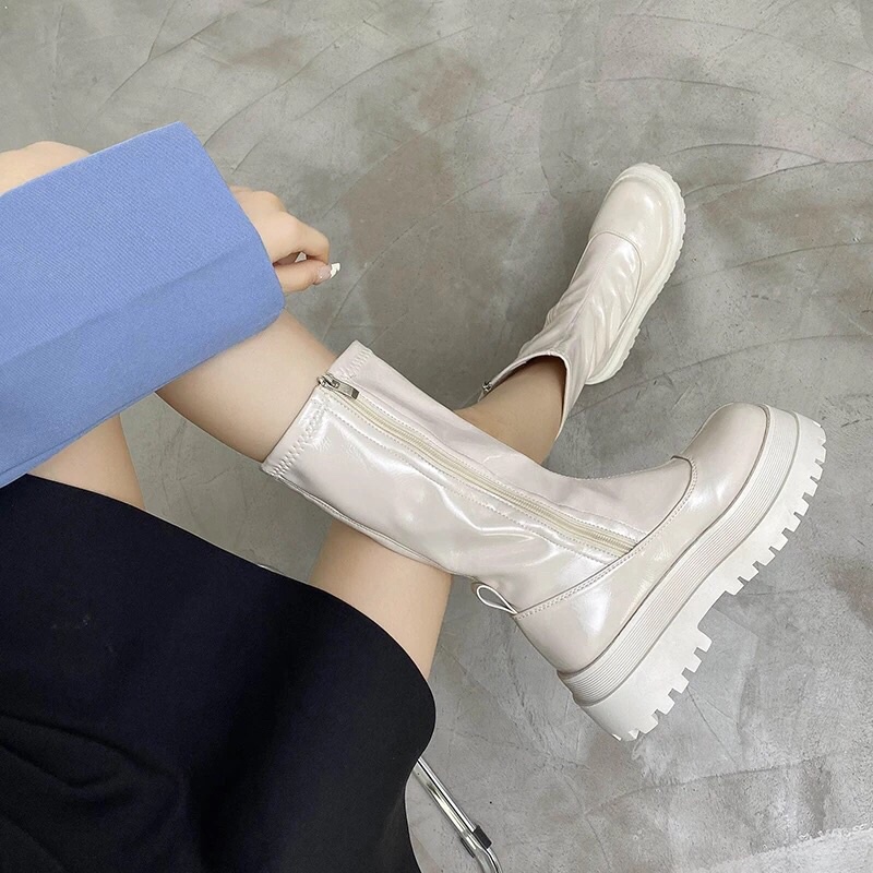 Boot lửng 30cm- đế 5cm- da pu bóng trơn mẫu mới (ảnh+video shop chụp) | BigBuy360 - bigbuy360.vn