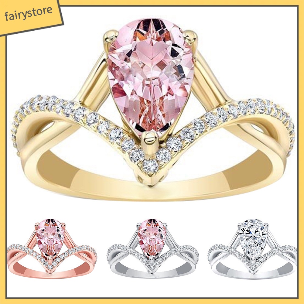 Nhẫn Hợp Kim Đính Đá Hình Giọt Nước Xinh Xắn