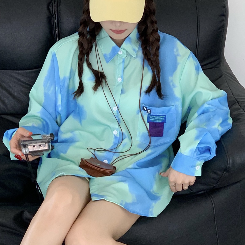 Áo Sơ Mi Tay Dài Dáng Rộng Vải Mỏng Màu Nhuộm Độc Đáo Thời Trang Mùa Hè Cho Nữ