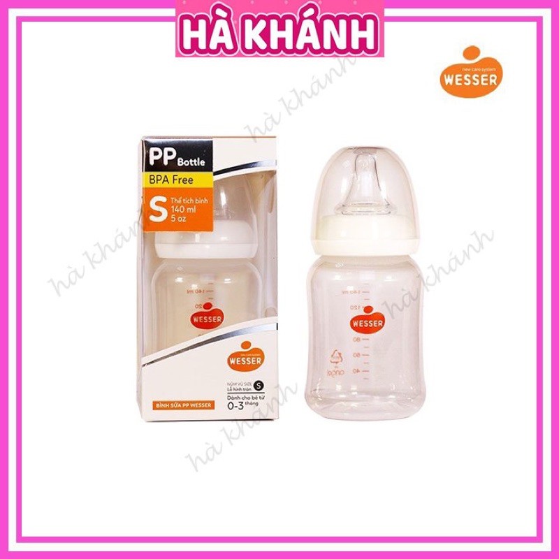 Bình sữa Wesser cổ hẹp PP Bottle kháng khuẩn 140ML