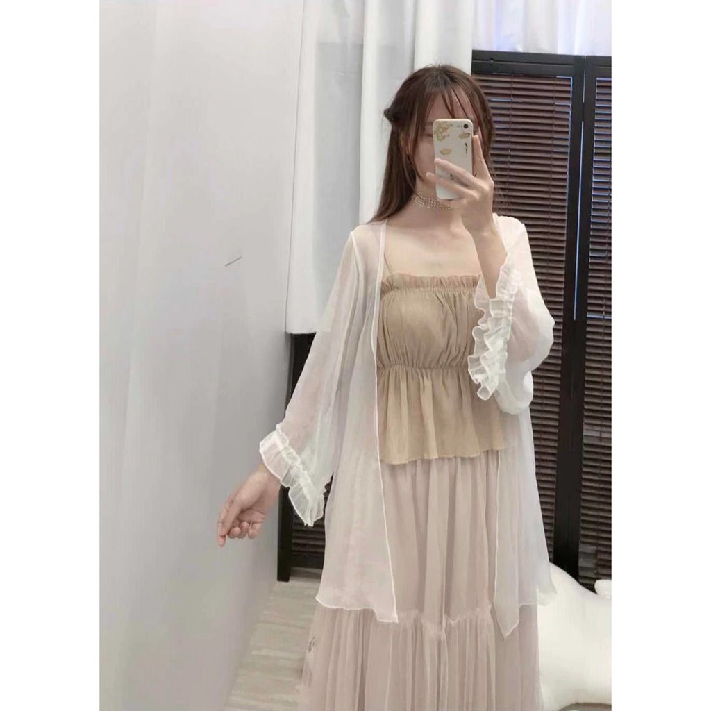 Áo Khoác Voan Mỏng Dáng Dài Tay Bèo C3063