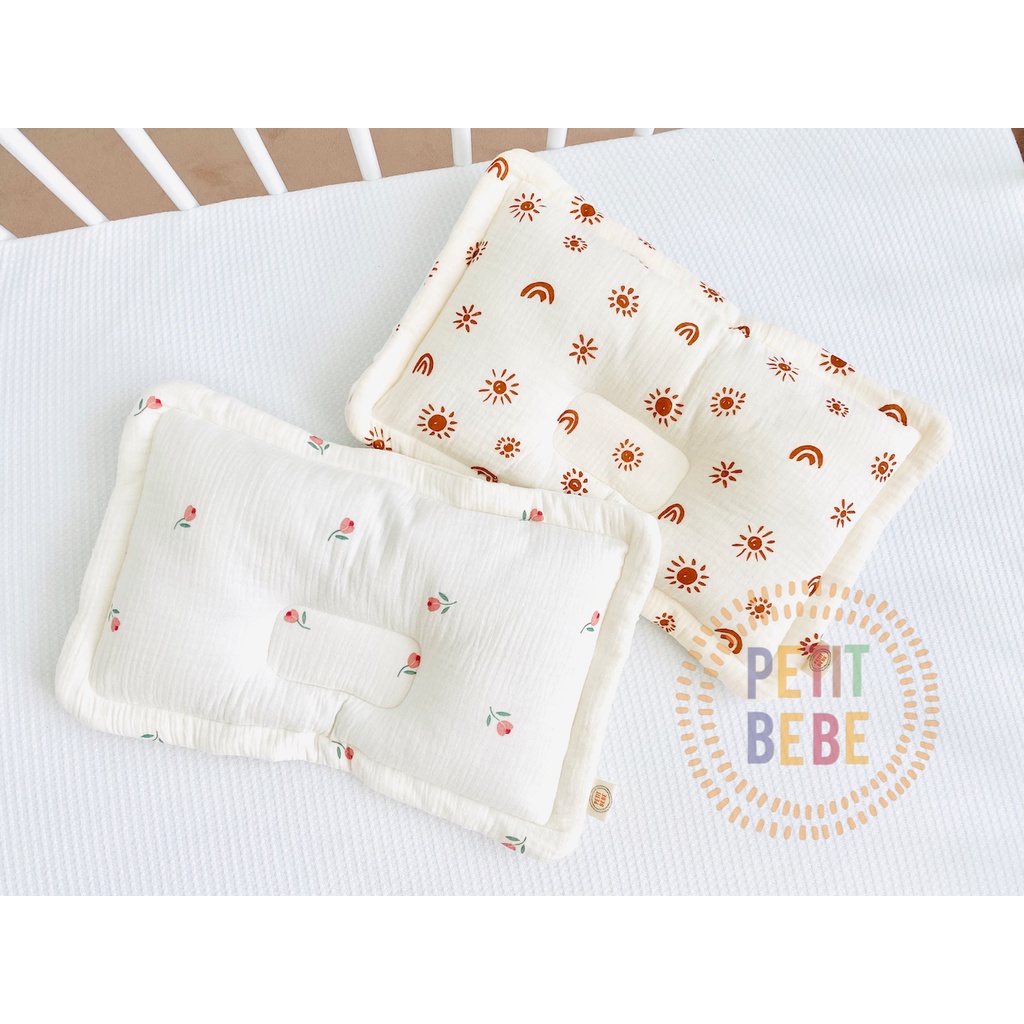 Gối lõm chống bẹp đầu chữ nhật họa tiết thiên nhiên PETIT BEBE muslin thấm hút thoáng khí cho bé từ 3 tháng tuổi