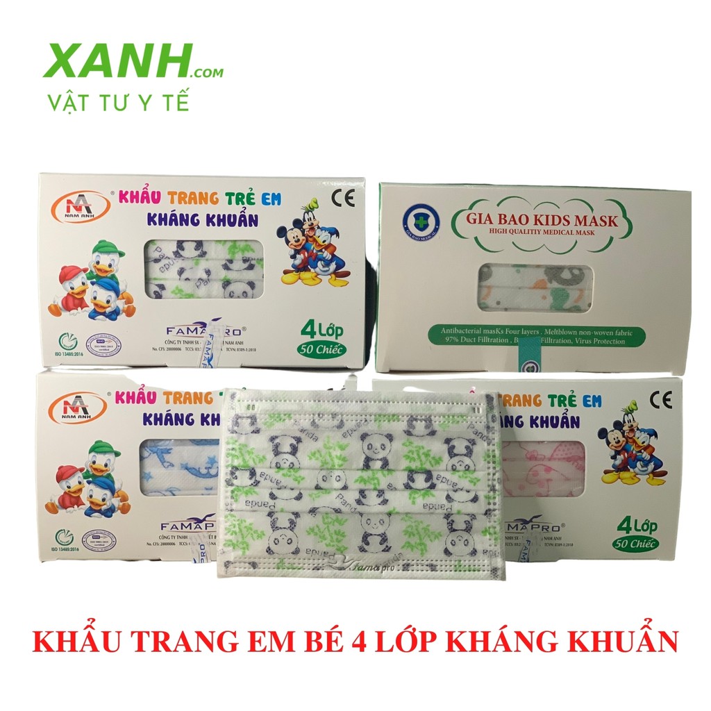 Khẩu trang em bé [5-10 tuổi] 4 lớp kháng khuẩn [hộp 50 cái]