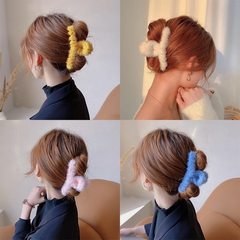Kẹp tóc phủ lông thời trang thu đông Hàn Quốc 2021