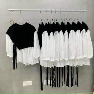 Áo tay phồng mẫu peplum cột eo