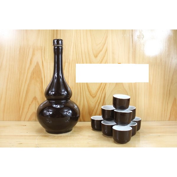 Bộ Bình và 10 chén uống rượu hồ nô men bóng Bát Tràng 500ml