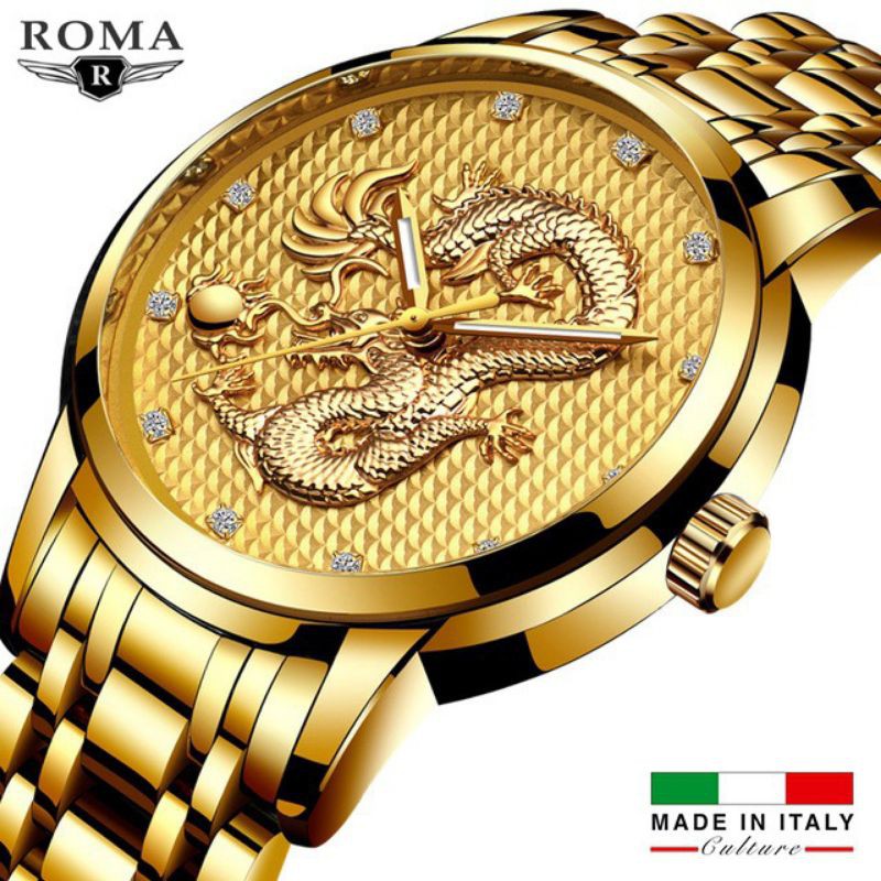 Đồng Hồ Nam ROMA Mặt Rồng Dây Thép Đúc Đặc + Khoá Bướm Cao Cấp Máy Nhật Chống Nước Thời Trang Cho Nam