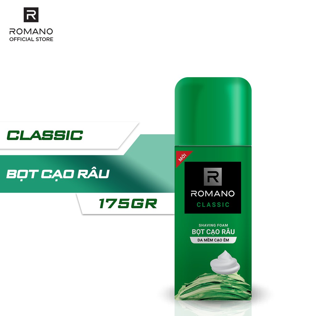 Bọt cạo râu Romano Classic cổ điển lịch lãm êm ái & tiện lợi 175ml