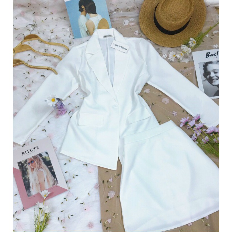 Sét áo vest + chân váy chữ a - trắng, hồng, xanh, đen, nu | BigBuy360 - bigbuy360.vn