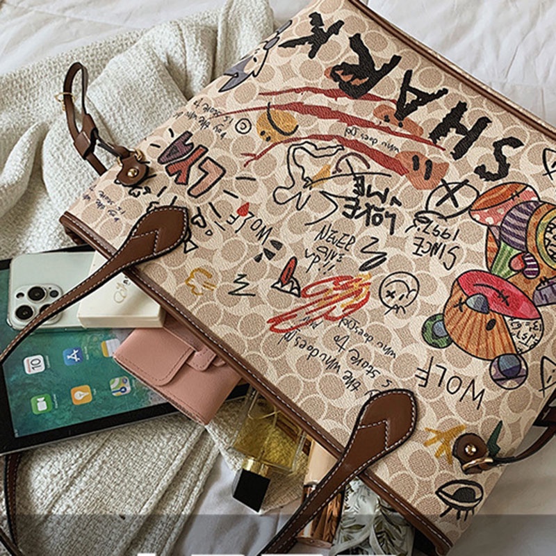 Túi đeo vai IELGY cỡ lớn in họa tiết graffiti thời trang cho nữ