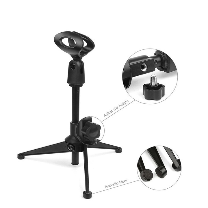 GIÁ ĐỠ MICRO 3 CHÂN KẸP ĐỂ BÀN MICROPHONE STANDS XẾP GỌN ĐA NĂNG CHIỀU CAO TỐI ĐA 24CM