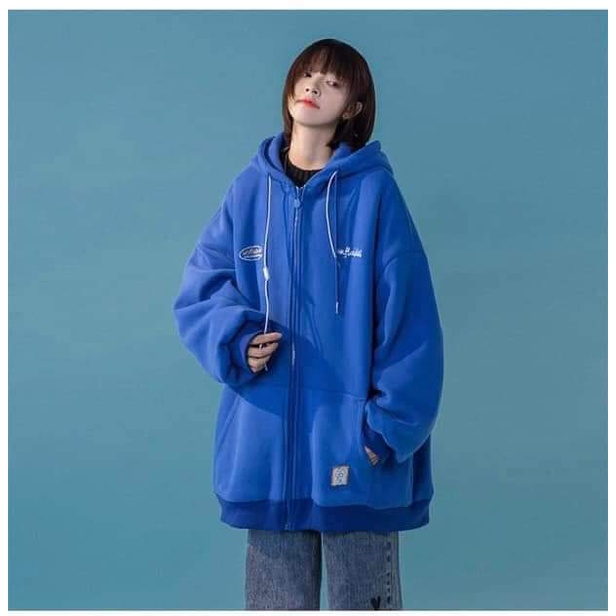 Áo hoodie zip màu xanh cô ban in mac logo from thụng cho nam nữ