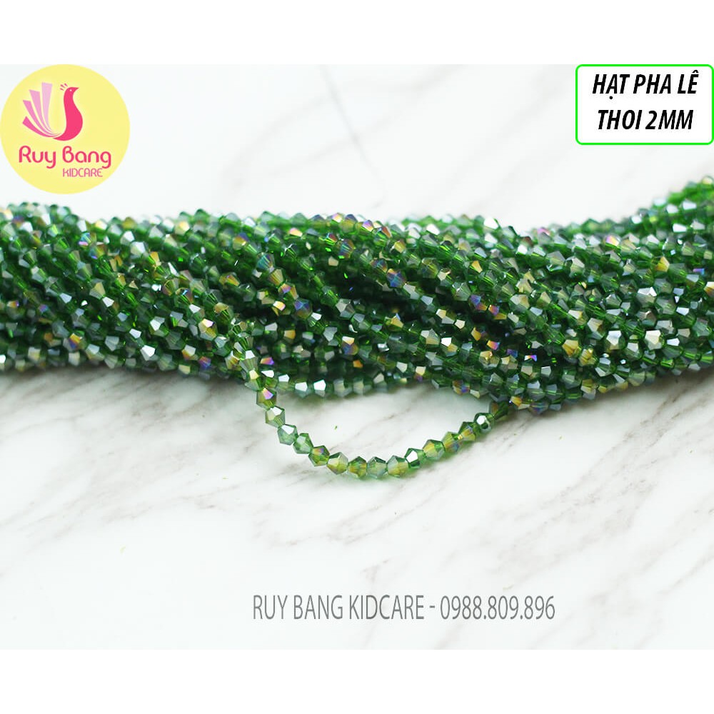 Hạt pha lê thoi 2mm tông xanh ( set 5 dây )
