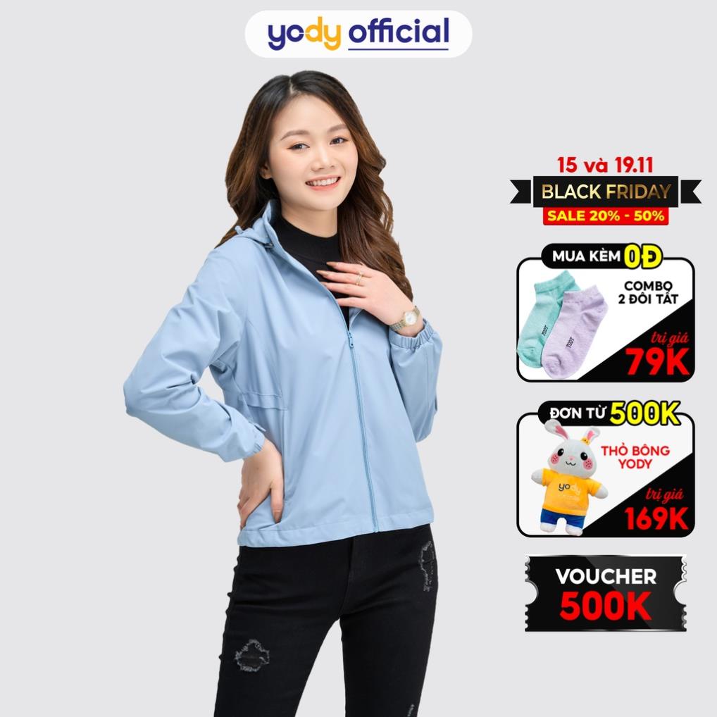 Áo gió nữ YODY 2 lớp ấm áp nhẹ cản gió cản bụi cản nước AKN4054 New