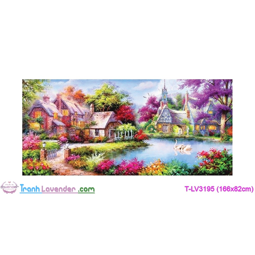 Tranh thêu chữ thập Phong cảnh Gia Đình Hạnh Phúc (166x82cm)