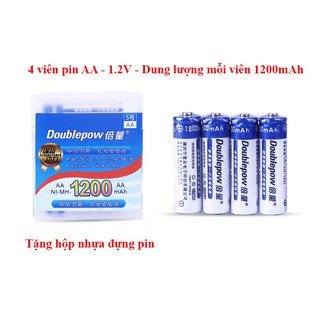 Vỉ 4 viên pin sạc AA dung lượng 1200 mAh - tặng kèm hộp nhựa - hãng DOUBLEPOW - pin Ni-MH dùng cho đèn pin, đồ chơi,..