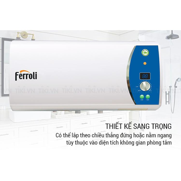 Bình nóng lạnh Ferroli VERDI - AE, thanh đốt siêu bền, hiển thị nhiệt độ - Bảo hành 8 năm