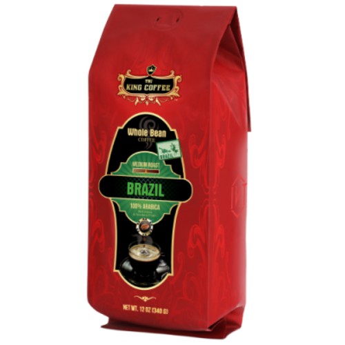 Cà Phê Hạt Rang Nguyên Chất 100% Arabica Brazil KING COFFEE - Túi 340g - Mức độ rang vừa cho hương thơm nồng và vị ngọt