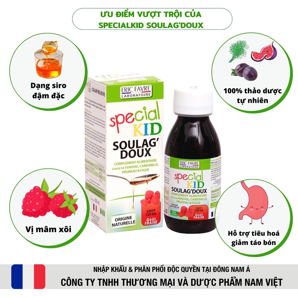 Siro hỗ trợ tiêu hóa tốt ♥ Nhuận tràng ♥ Giảm táo bón ♥ Special Kid Soulag'Doux 125ml [Eric Favre - Pháp]