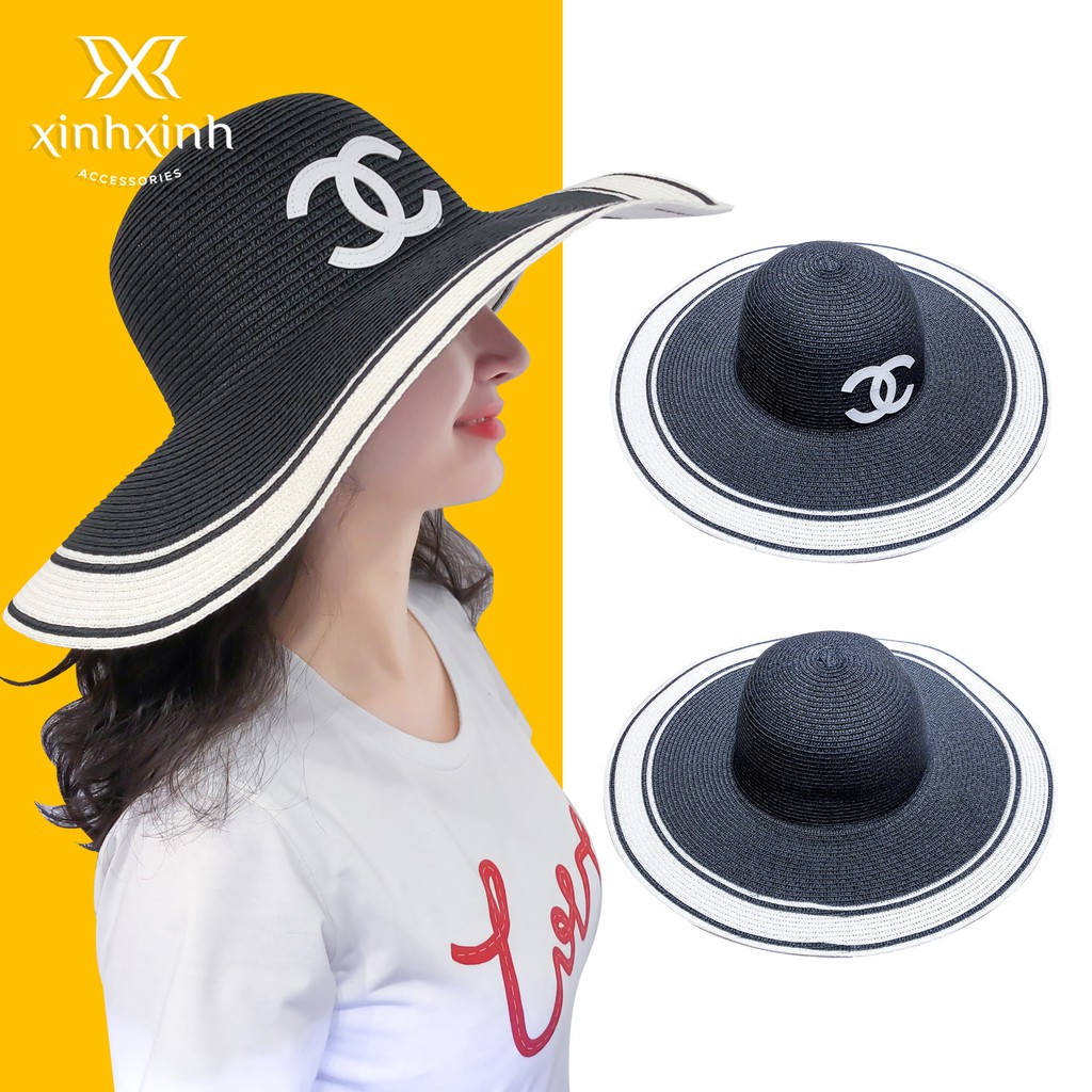 Mũ cói lụa rộng vành chữ C lồng cao cấp - Xinh Xinh Accessories