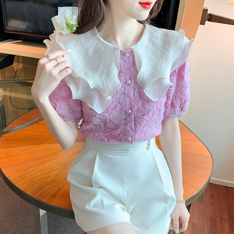 Áo Sơ Mi Ngắn Tay Cổ Búp Bê Thời Trang Dành Cho Nữ