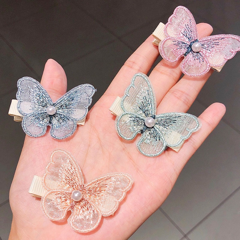 Kẹp Tóc Thêu Hình Bướm Ren Dễ Thương Cho Nữ