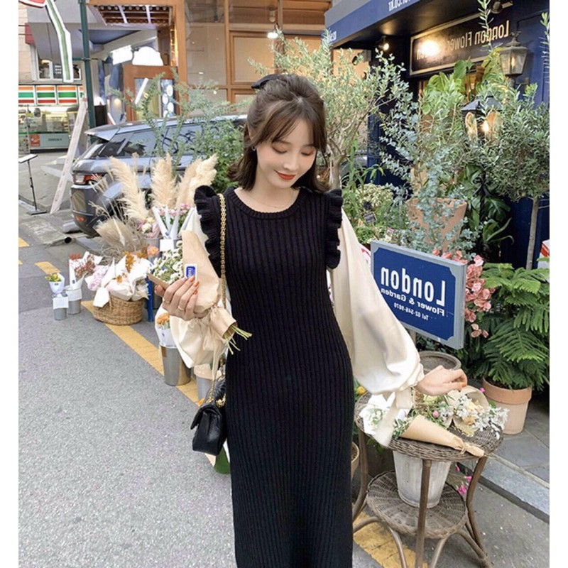 Đầm lên gân phối tay xinh xắn
