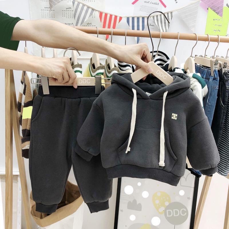 Sét Nỉ Bông Thu Đông Cho Bé, Phong Cách Hoodie, Màu[Nâu, Kem, Đen], Chất Nỉ Cao Cấp, Size Từ 8-25Kg