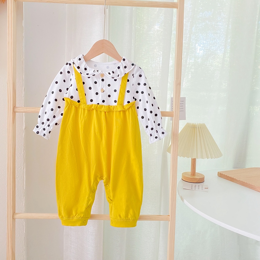 Sanlutoz Bộ Áo Liền Quần Vải Cotton Tay Dài In Chấm Bi Dễ Thương Cho Bé Gái Sơ Sinh