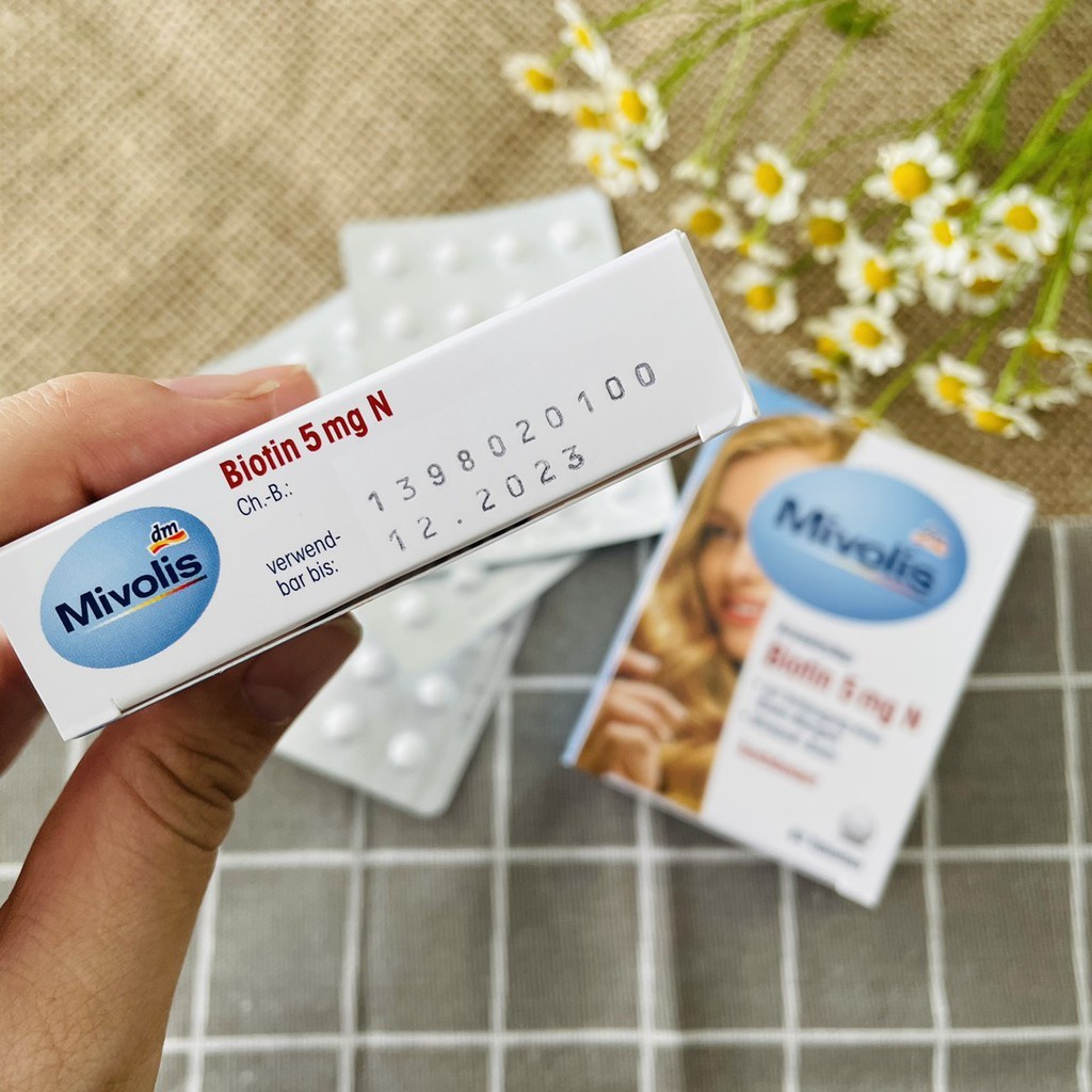 Viên uống đẹp da và móng, kích thích mọc tóc Biotin Mivolis 5 mg N