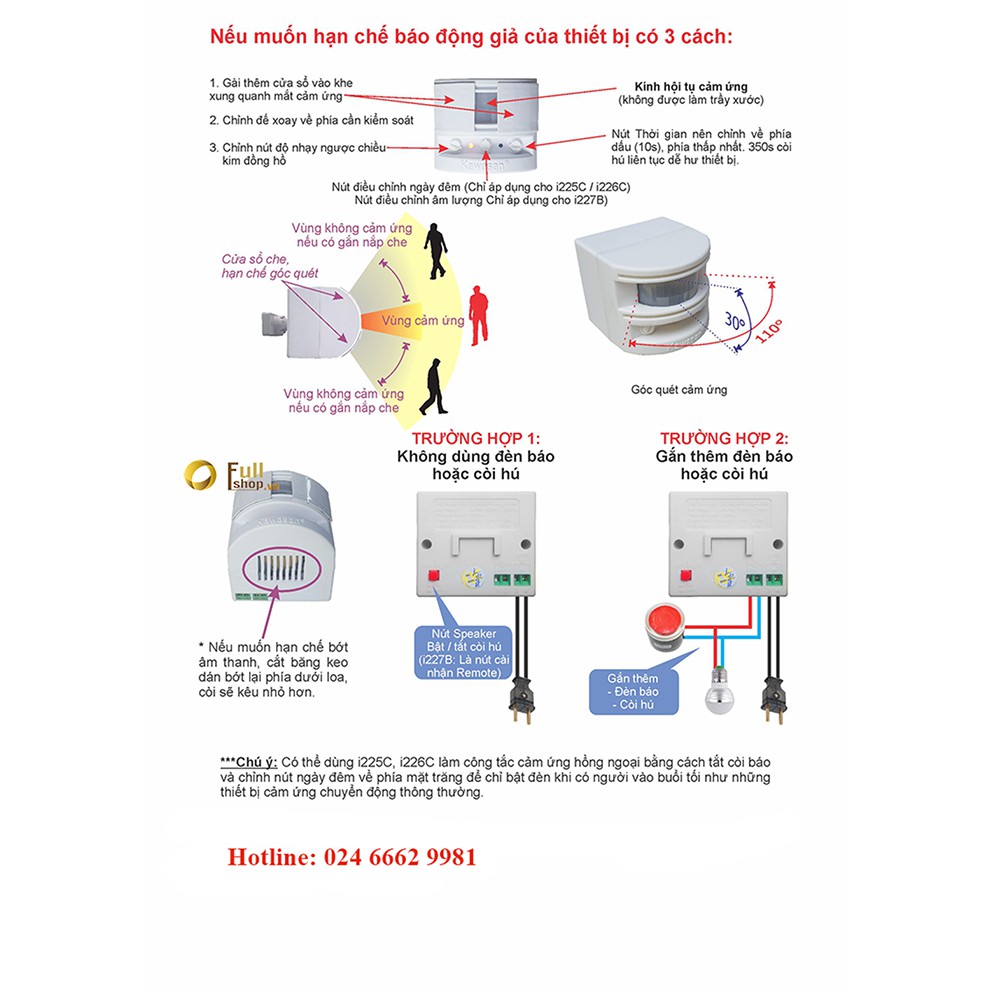 Chuông báo trộm độc lập tại chỗ, báo khách cảm ứng hồng ngoại (có điều chỉnh tắt mở ngày đêm) Kawasan I226C