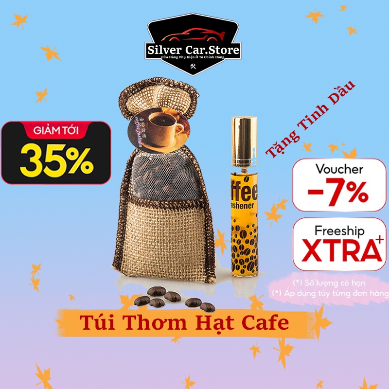 Túi Thơm Treo Xe Ô Tô Mùi Cà Phê, Túi Thơm Khử Mùi Xe,Phòng Ngủ - Tặng Kèm Tinh Dầu Cafe