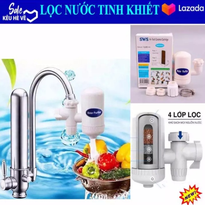 Đầu lọc nước tại vòi Water Purifier, Thiết bị lọc nước khử mùi, khử màu, khử tạp chất công nghệ đức - BH BỞI URANIUS2020