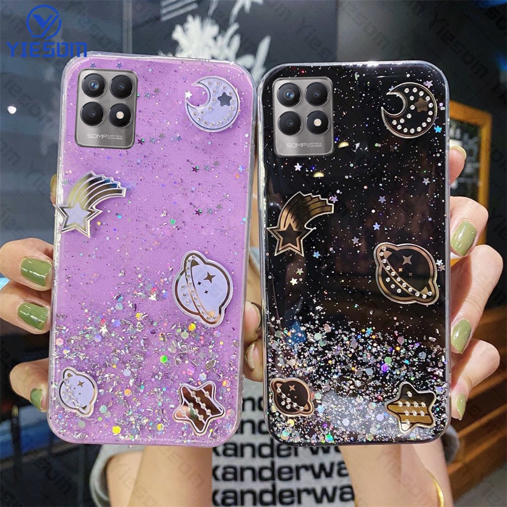 Ốp Điện Thoại Silicon Dẻo Trong Suốt Họa Tiết Hành Tinh Lấp Lánh Sang Trọng Cho Realme 8i 9i 7i 5i 9 Pro+ 8 7 5 Pro C3