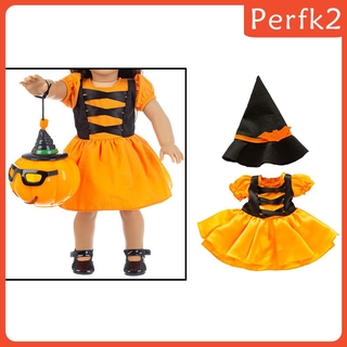 Handmade Halloween Clothes for 18in American Doll Dress Hats Pumpkin Light dress