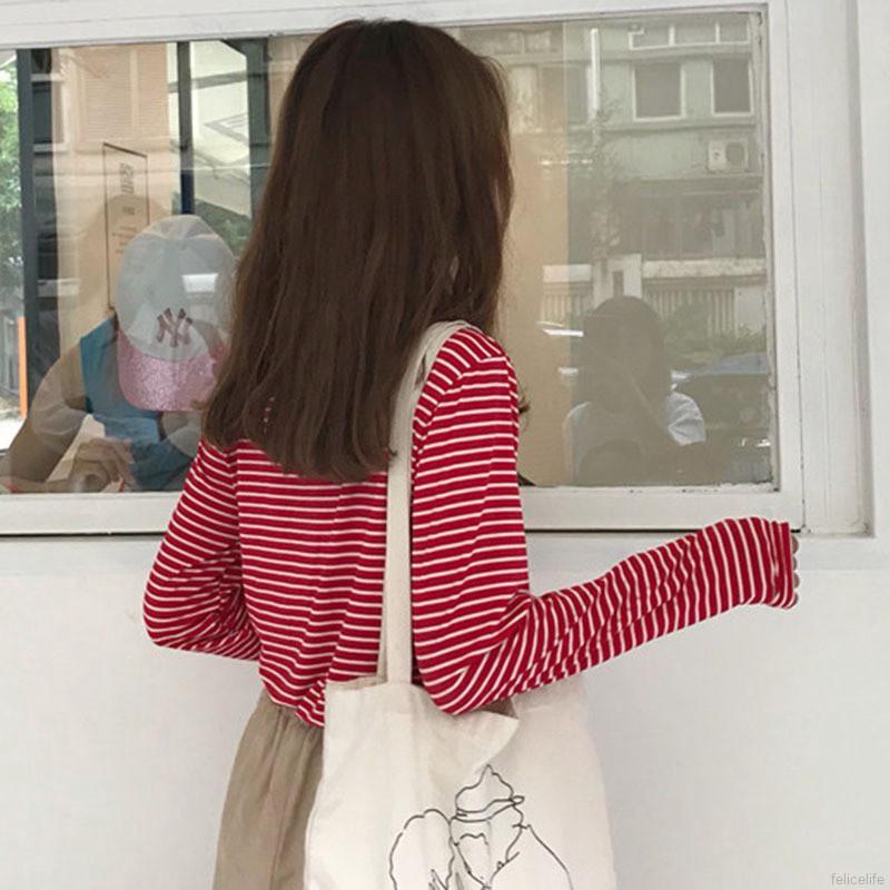 Áo Thun Nữ Sọc Ngang Dáng Rộng Kiểu Hàn Quốc